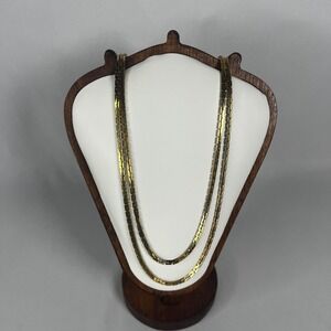 Vintage 90s Gold Tone Multi Strand Layered Chain 22" Necklace Rope Flat Link